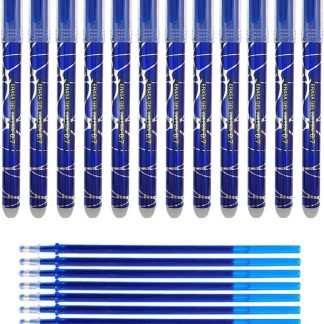 12 bolígrafos borrables de tinta azul con punta de 0.7mm y 12 recambios