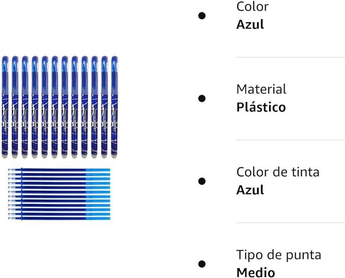 12 bolígrafos borrables de tinta azul con punta de 0.7mm y 12 recambios - Imagen 6