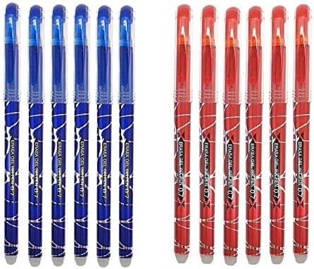 12 bolígrafos borrables de tinta azul y roja con punta de 0.7mm