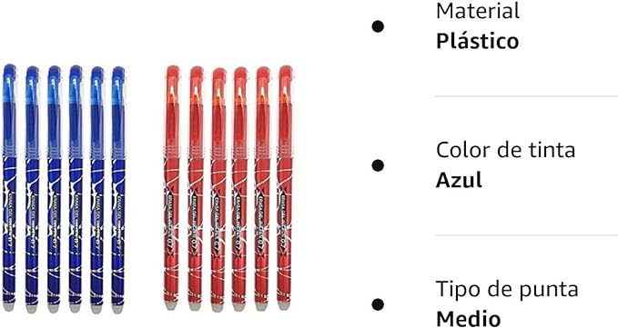 12 bolígrafos borrables de tinta azul y roja con punta de 0.7mm - Imagen 6