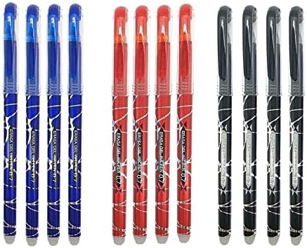 12 bolígrafos borrables de tinta azul, roja y negra con punta de 0.7mm