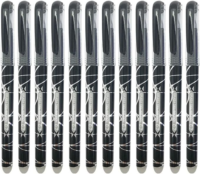 12 bolígrafos borrables de tinta negra con punta de 0.7mm