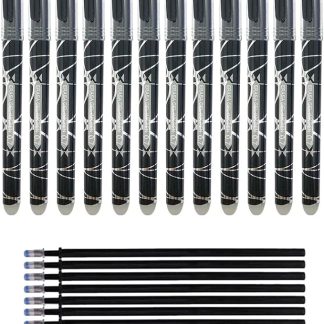 12 bolígrafos borrables de tinta negra con punta de 0.7mm y recambios