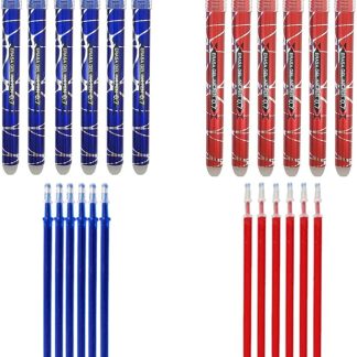 12 bolígrafos borrables de tinta roja y azul con punta de 0.7mm y recambios