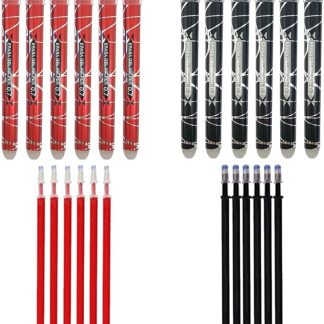 12 bolígrafos borrables de tinta roja y negra con punta de 0.7mm y recambios