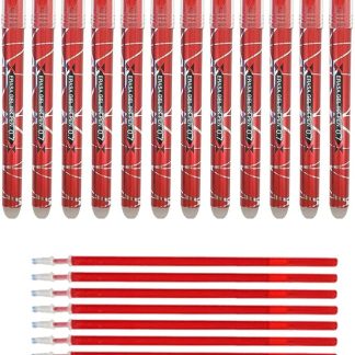 12 bolígrafos borrables de tinta roja con punta de 0.7mm y recambios