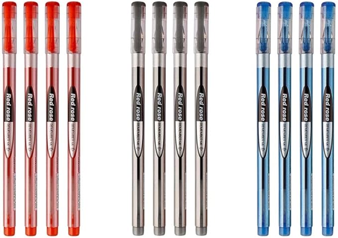 12 bolígrafos borrables de gel de colores negro, rojo y azul, con punta de 0.38mm