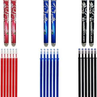 6 bolígrafos borrables de tinta roja, azul y negra con punta de 0.7mm y 18 recambios