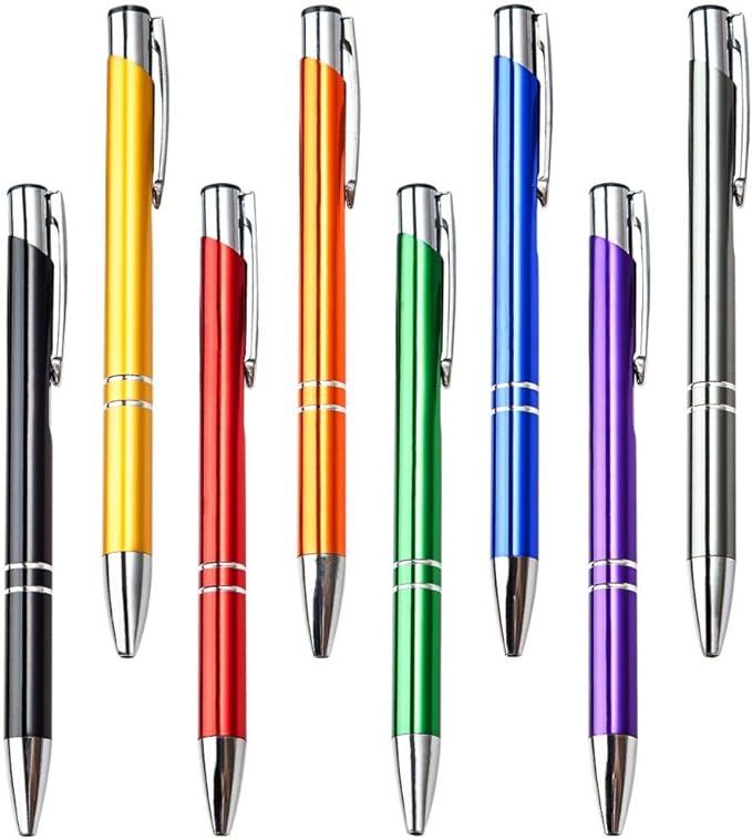 8 bolígrafos metálicos de tinta negra y azul